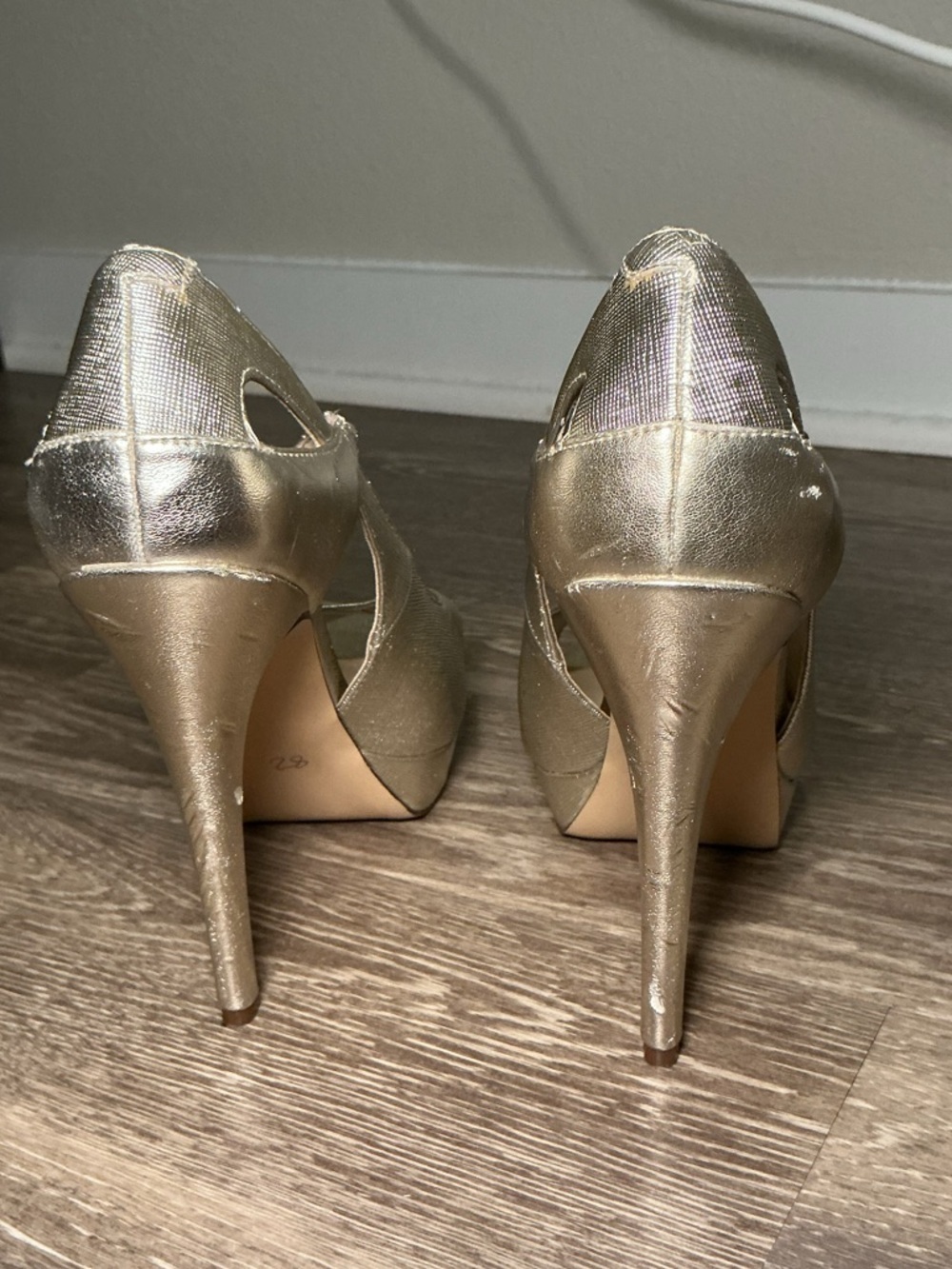 Nine West Gold Peep-Toe Mary Jane Heels - Picture 4 of 14